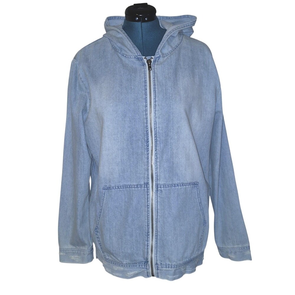 Jackson Hooded Denim Long Full Zip Lagan Look Kangaroo Pocket Jacket Mens Medium